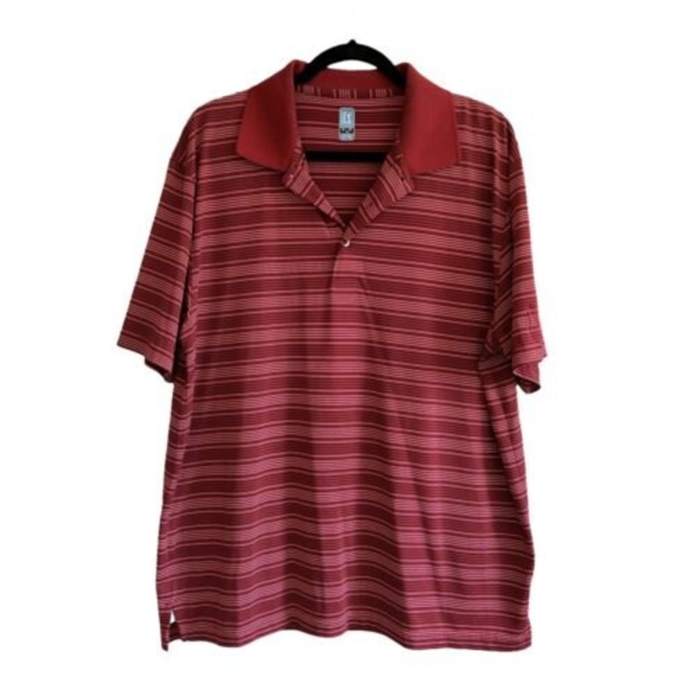 PGA Tour Men's XL Red Striped Short Sleeve Striped Golf Collard Polo Shirt